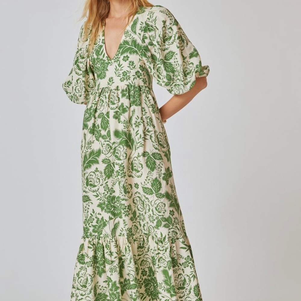NWT Hunter Bell NYC Palmer Green Garden Puff Sleeve Maxi Dress hunter bell